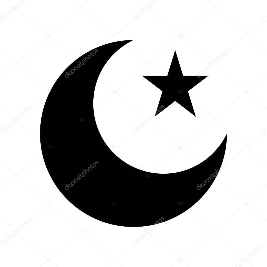 Star and crescent vector illustration, Ramadan related solid style icon
