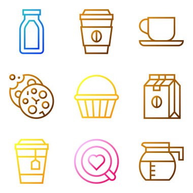 Kahve ile ilgili vektör simgesi seti, degrade tasarımı