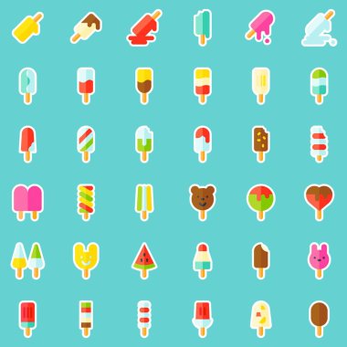 Buz pop vektör simgesi seti, uzun gölge ile düz tarzı