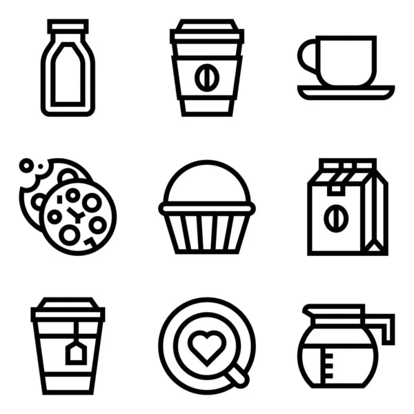 Koffie Gerelateerde Vector Icon Set Lijn Ontwerp — Stockvector