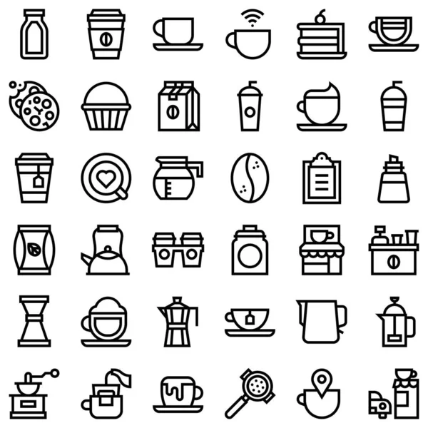 Kahve ile ilgili vektör simgesi seti, çizgi tasarımı
