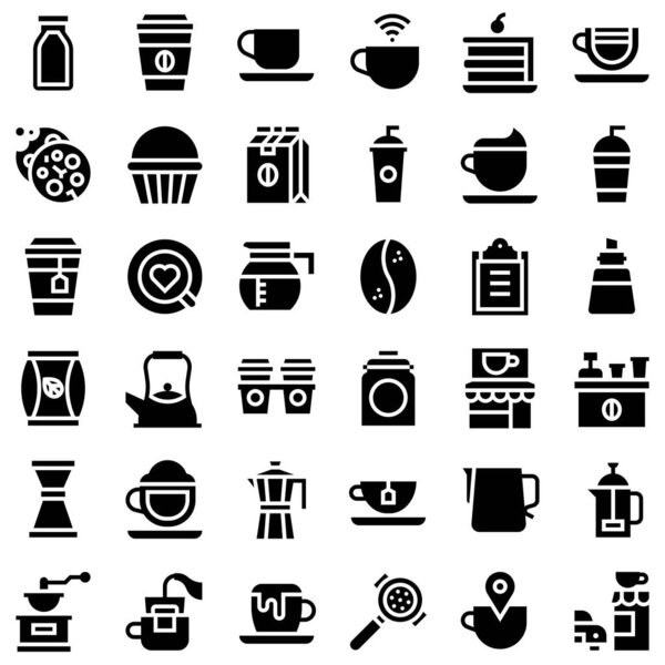 Coffee related vector icon set, solid design