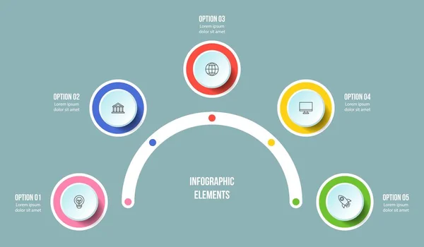 Half Circle Chart Timeline Infographic Templates Steps Illustrazione Vettoriale — Vettoriale Stock