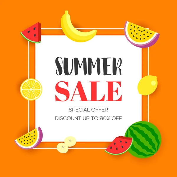 Summer Sale Tropical Fruits Background — Stock Vector