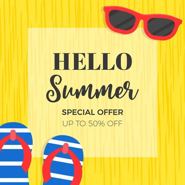 Summer sale banner with Sunglasses and Sandals