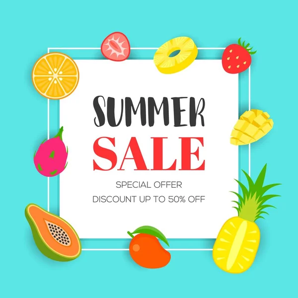 Summer sale with tropical fruits background