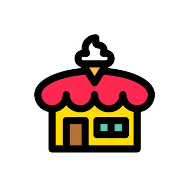 Dondurma dükkanı vektör illüstrasyon, doldurulmuş simge düzenlenebilir anahat