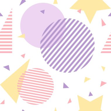 Geometrik elemanlar ile Memphis dikişsiz desen, vektör illüstrasyon