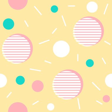 Geometrik elemanlar ile Memphis dikişsiz desen, vektör illüstrasyon