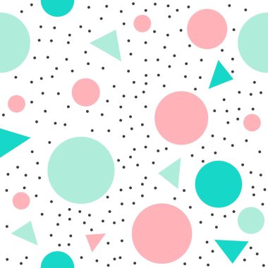 Geometrik elemanlar ile Memphis dikişsiz desen, vektör illüstrasyon