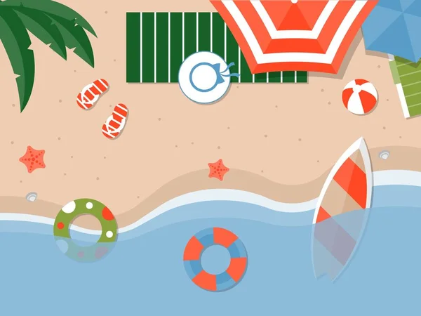 Vacanze Estive Con Attrezzatura Sulla Spiaggia Illustrazione Vettoriale — Vettoriale Stock