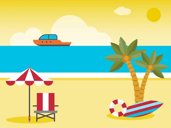 Sommerurlaub Strandkorb Mit Kokospalme Strand Vektorillustration — Stockvektor