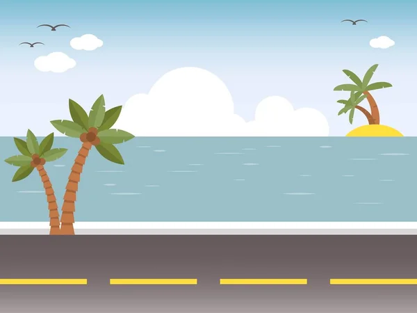 Carretera Con Vista Mar Fondo Ilustración Vectorial — Vector de stock