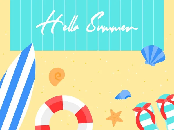 Summer beach with beach equipment vector illustration