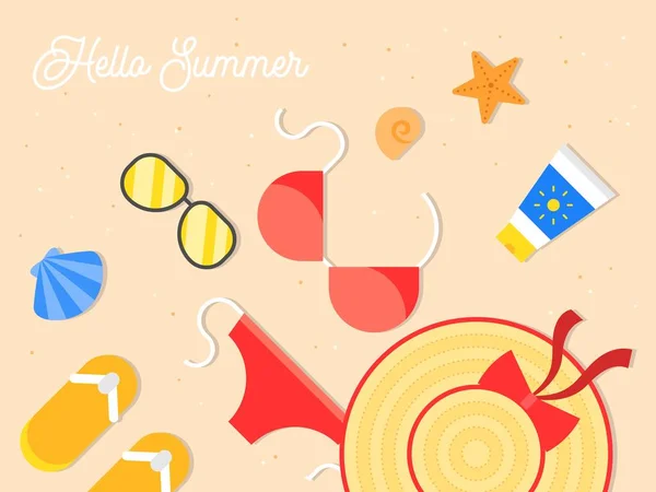 Summer holiday, Summer equipment on beach poster, vector illustration