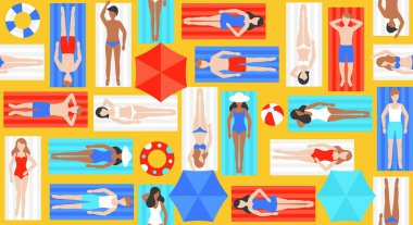 Güneşlenme, plaj mat vektör farklı insanlar