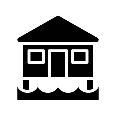 Bungalov vektör, tropikal ilgili katı stil simgesi