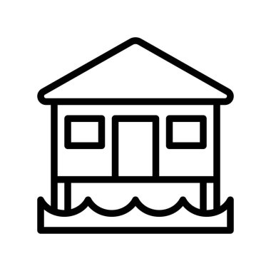 Bungalov vektör, tropikal ilgili hat stili simgesi