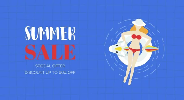 Summer Sale Poster, Top view Swimming pool vector — Stock Vector