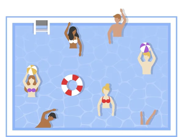 Vacaciones de verano, jugando en la piscina — Vector de stock