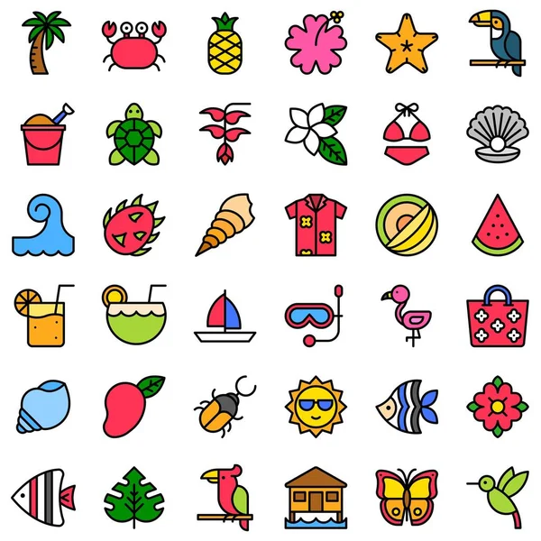 Conjunto de ícones vetoriais relacionados tropicais, estilo preenchido — Vetor de Stock