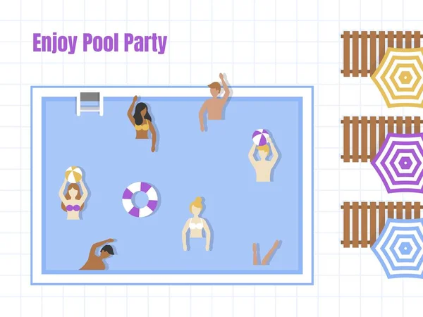 Pool-Party, von oben gesehen Pool-Vektor — Stockvektor