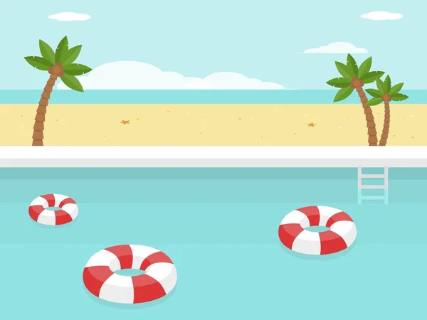 Sommerurlaub, Schwimmbad am Meer — Stockvektor