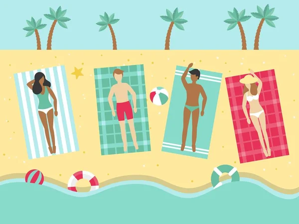 Vacaciones de verano, tomar el sol en el vector de playa — Vector de stock