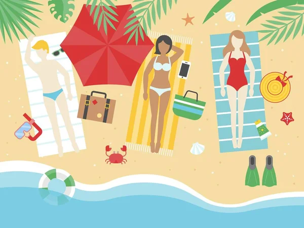 Vacaciones de verano, tomar el sol en el vector de playa — Vector de stock