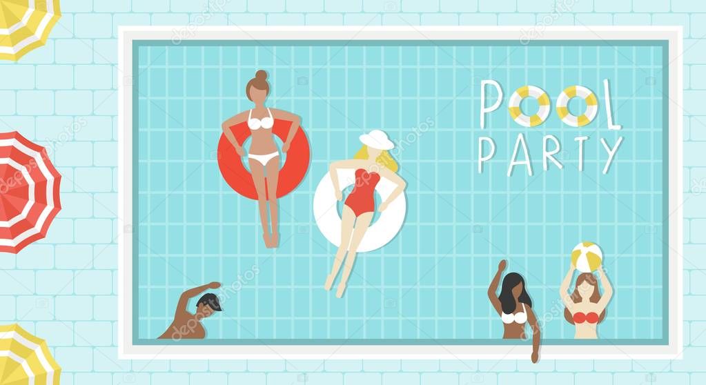 Pool Party, Top view Swimming pool vector