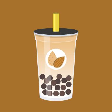 Badem Kabarcık çay, İnci süt çay vektör illüstrasyon