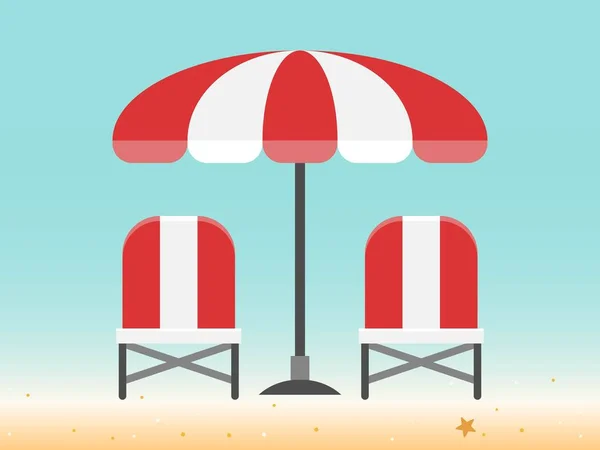 海滩上的沙滩椅和伞 — 图库矢量图片