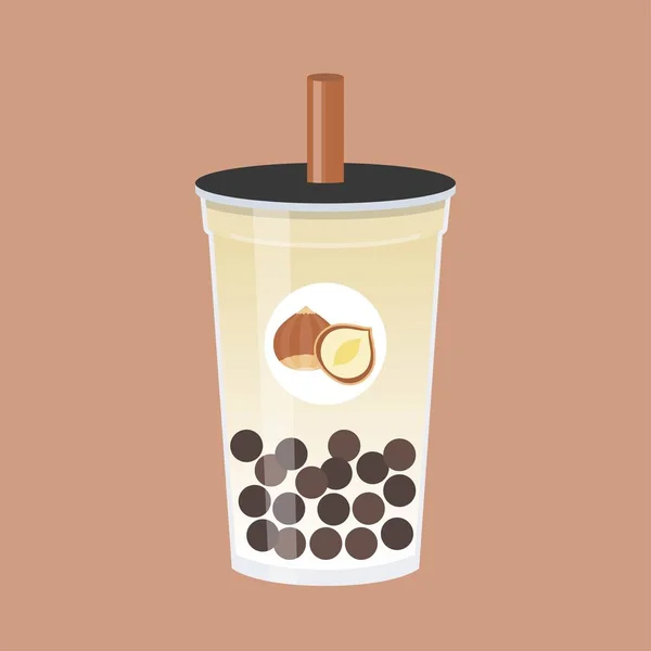 Hazelnoot Bubble thee, parel melk thee vector illustratie — Stockvector
