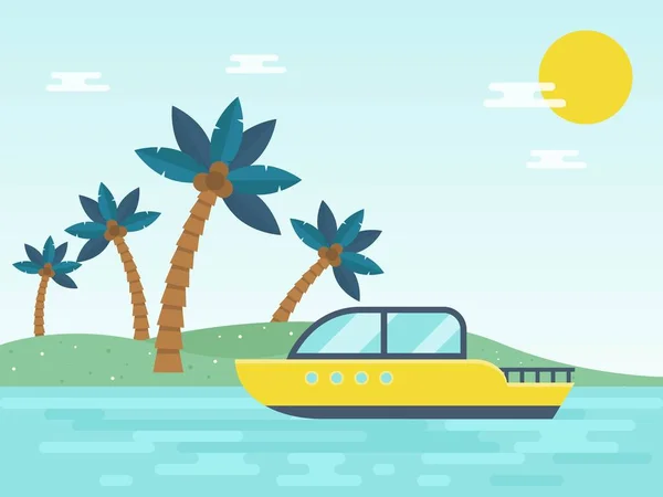 Vacaciones de verano, lancha motora que viaja en el mar — Vector de stock