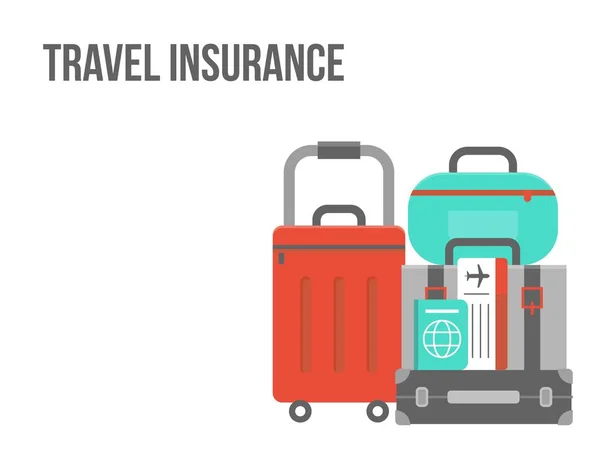 Assicurazione di viaggio, bagaglio con biglietto e vettore passaporto — Vettoriale Stock