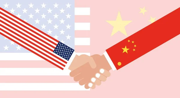 Рукопокладання з прапором Китаю і прапором США — стоковий вектор