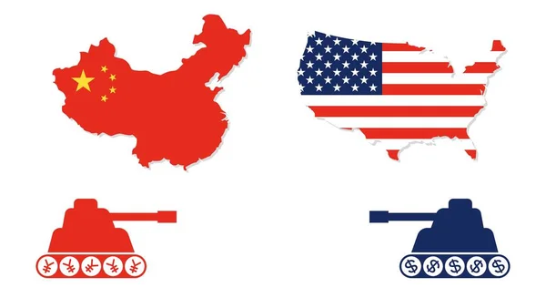 Mapa Spojených států a čínská mapa s tanku na druhé straně — Stockový vektor