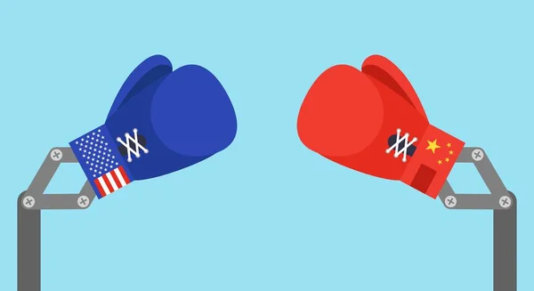 Синій іграшка боксерські рукавички рука з прапором США і червоною іграшкою боксу glov — стоковий вектор
