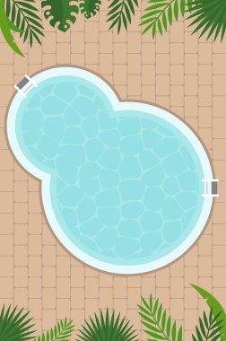 Yaz afişi, palmiye yaprağı ile yüzme havuzu