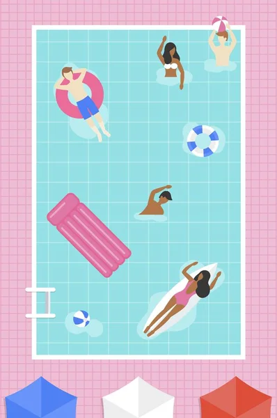 Vacaciones de verano, Personas en Piscina vector — Vector de stock