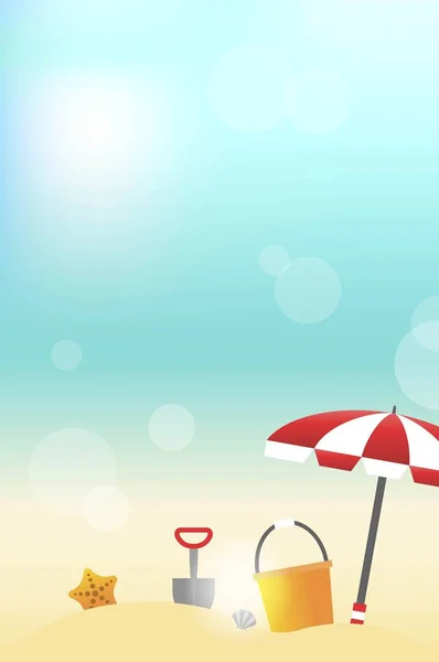 Letní prázdniny, pohled na letní pláž s plážovým vybavením — Stockový vektor