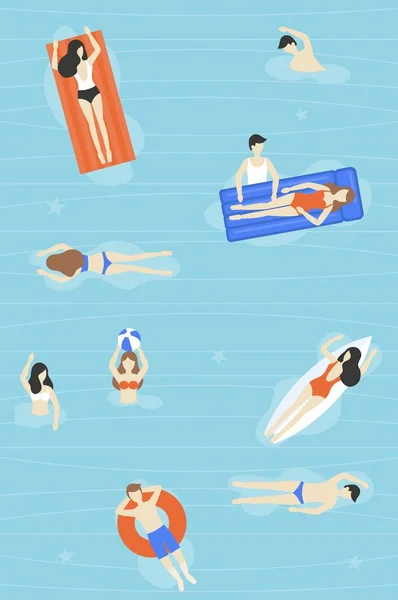 Hola verano, Gente en piscina vector — Vector de stock