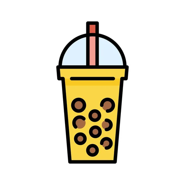Thé à bulles ou thé au lait perlé icône remplie — Image vectorielle