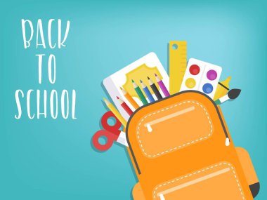 Okula geri dön, Okul malzemeleri vektörü ile Okul çantası