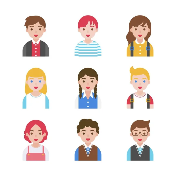 Ritorno a scuola, Set di icone avatar per bambini — Vettoriale Stock