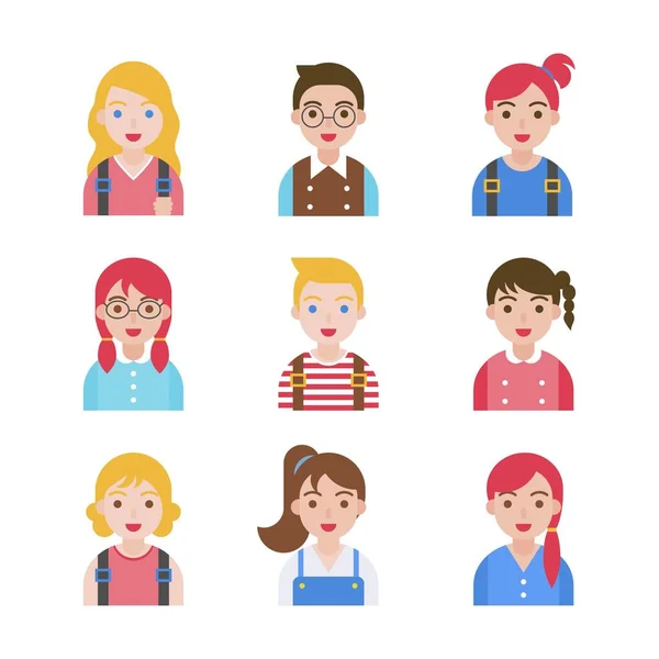 Retour à l'école, Ensemble d'icônes avatar pour enfants — Image vectorielle