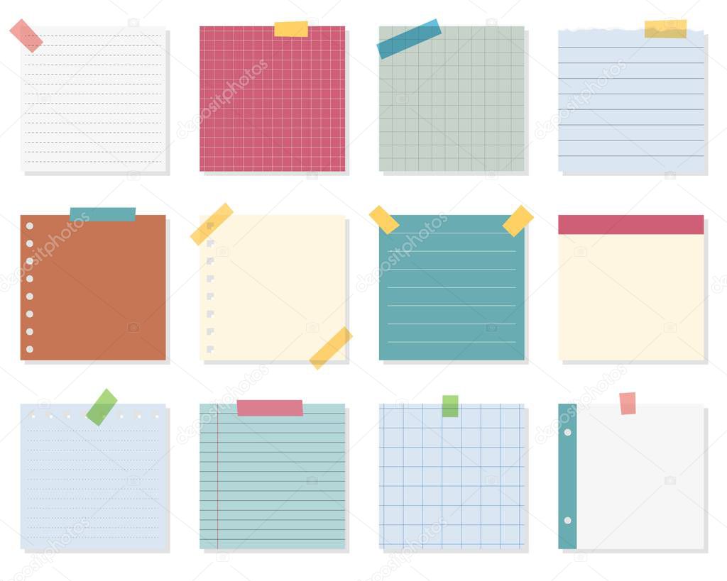 Note paper or sticky note vector set