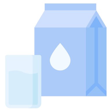 Bir bardak süt ve süt kutusu simgesi, Düz İçecek stili vektör 