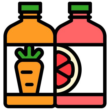 Meyve suyu şişesi simgesi, İçecek doldurulmuş biçim vektör illüstrasyonu