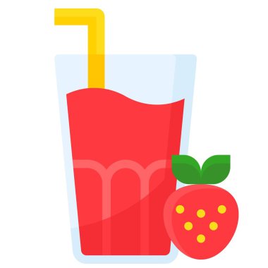 Çilek suyu ikonu, Meşrubat yassı vektör çizimi